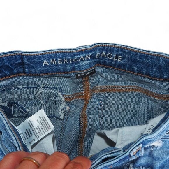 American Eagle Super Stretch Distressed Jeggings Medium Wash Juniors 00 - Picture 3 of 11